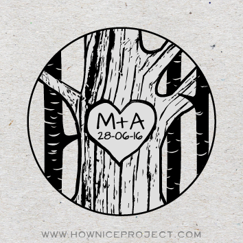 sello personalizado boda iniciales talladas árbol corteza