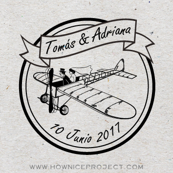 sello para boda avion vintage